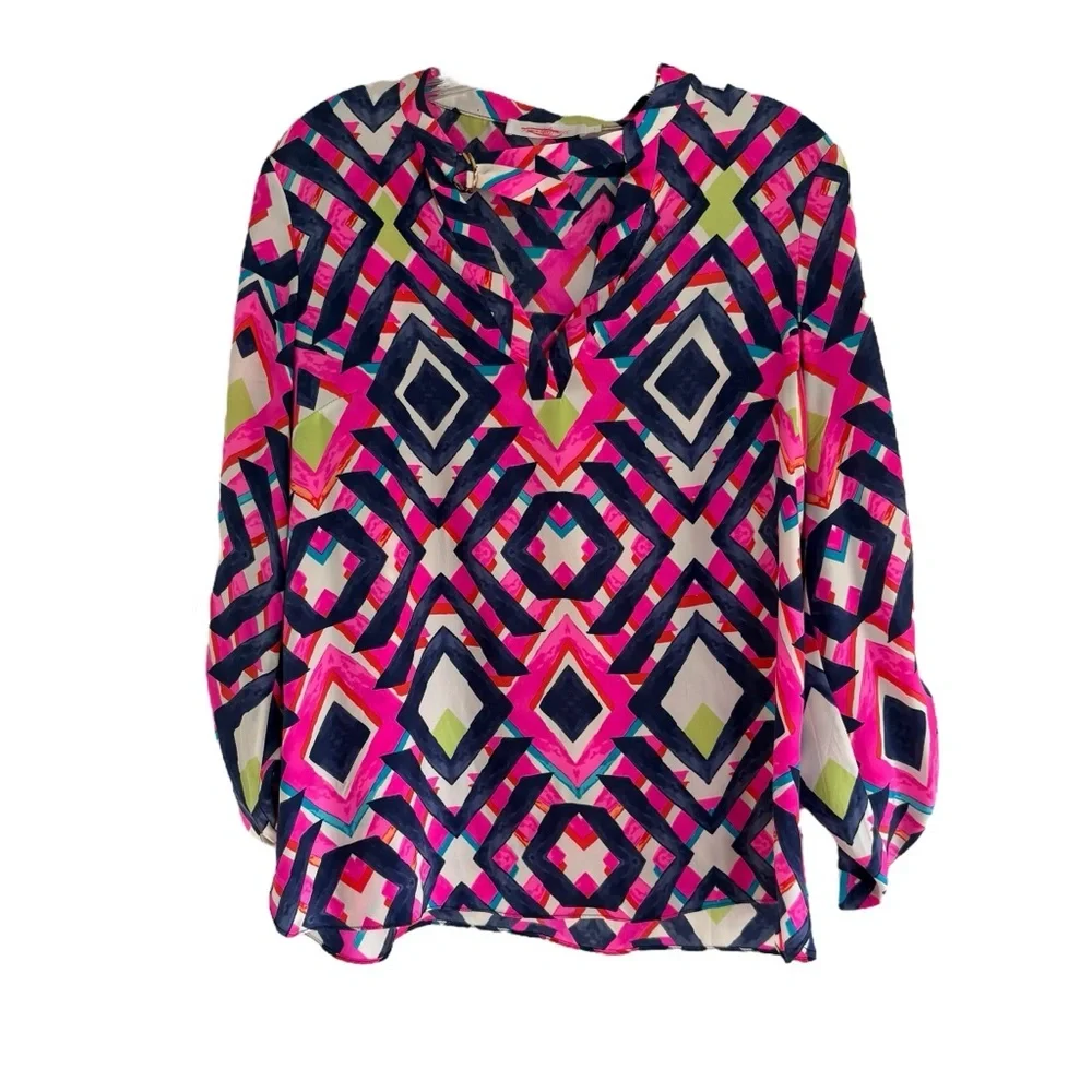 ALICE & OLIVIA Silk Colorful Geometric Print Blouse in Size Small— GORGEOUS!!! - Picture 4 of 9